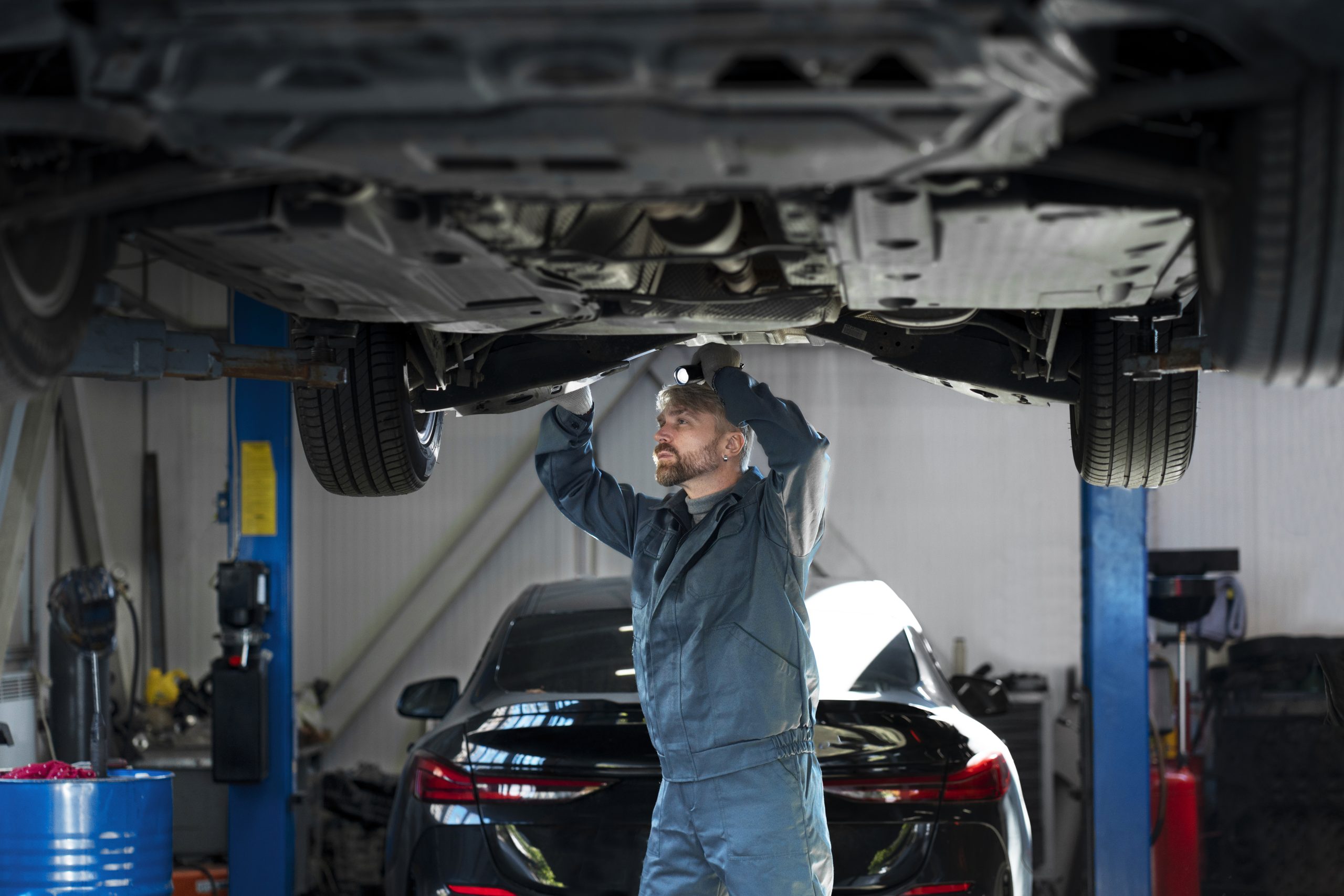 medium shot man checking car